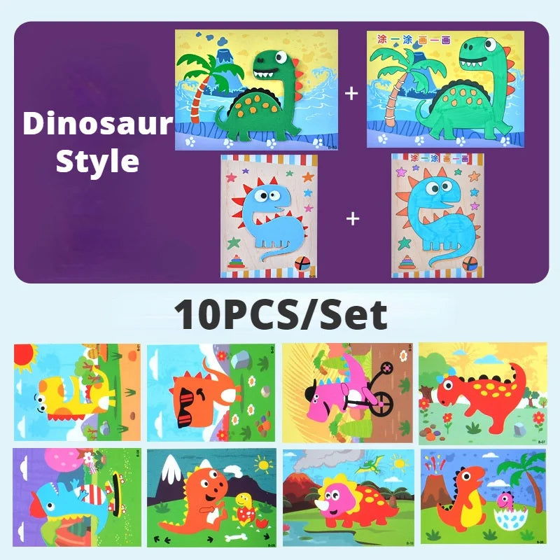 10Pcs 3D EVA Foam Sticker Puzzle Game DIY Cartoon Animal Craft Toys Kids Drawing Toy Learning Education Toys for Children Gifts - Slobuy