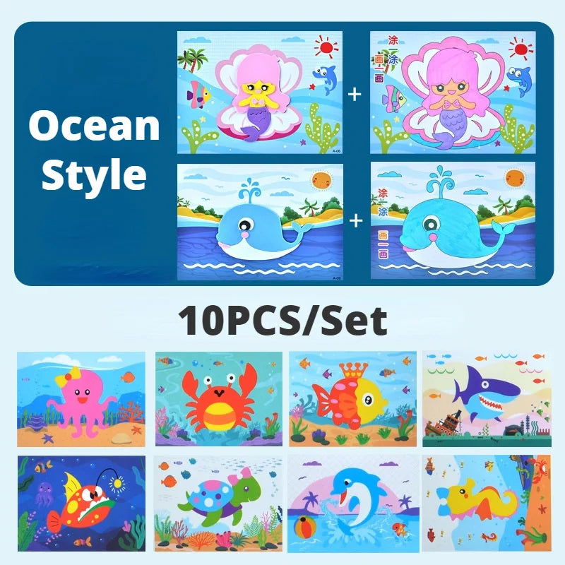 10Pcs 3D EVA Foam Sticker Puzzle Game DIY Cartoon Animal Craft Toys Kids Drawing Toy Learning Education Toys for Children Gifts - Slobuy