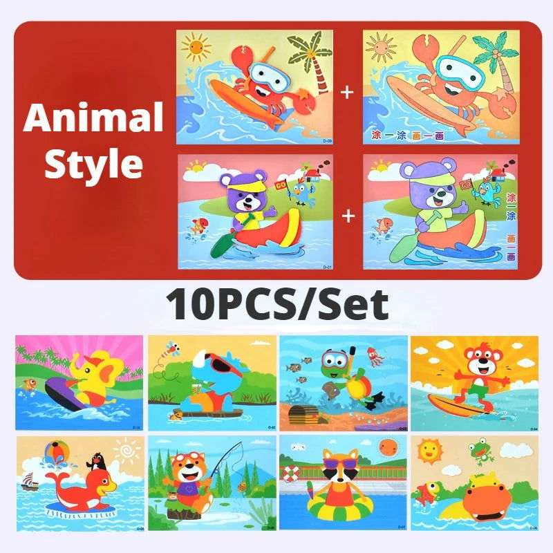 10Pcs 3D EVA Foam Sticker Puzzle Game DIY Cartoon Animal Craft Toys Kids Drawing Toy Learning Education Toys for Children Gifts - Slobuy