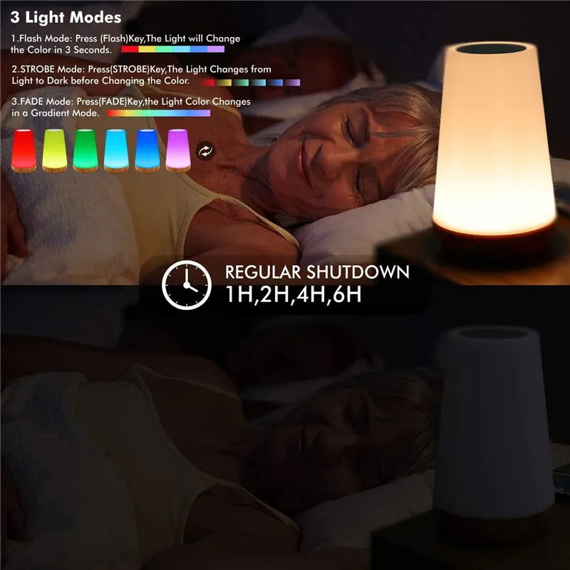 13 Color Changing Night Light RGB Remote Control Touch Dimmable Lamp Portable Table Bedside Lamps USB Rechargeable Night Lamp - Slobuy