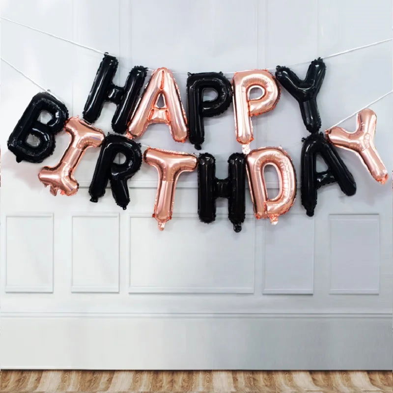 13pcs Birthday Balloon Rose Gold Color Foil Letter Balloons Set Happy Birthday Decoration Globos Kids Party Supplies - Slobuy