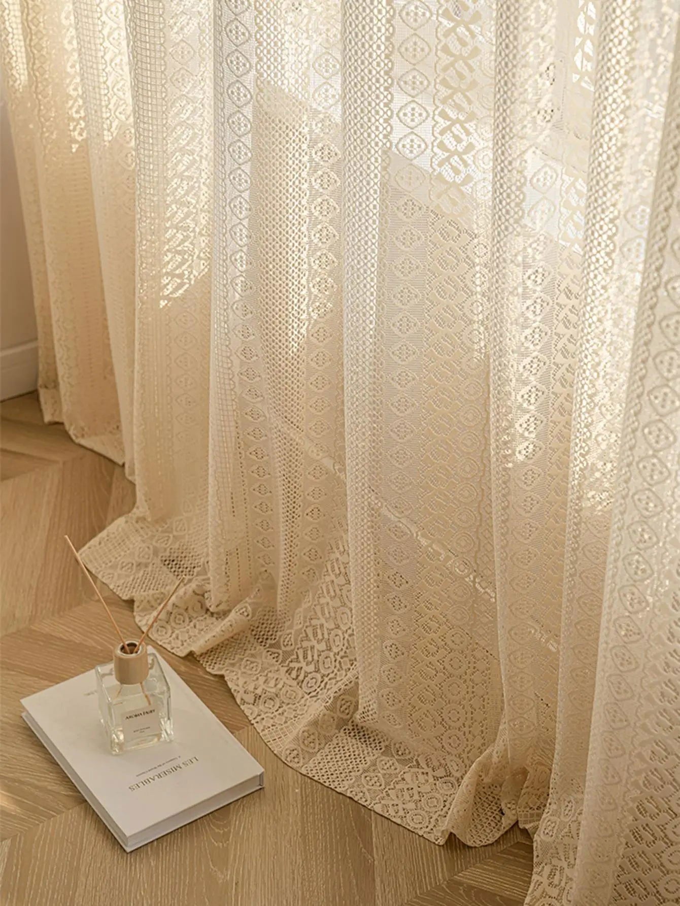 1PC Japanese Boho Style Voile Tulle,Beige Vintage Argyle Geometric Sheer Curtain,Rod Pocket,for the Living Room Decor - Slobuy
