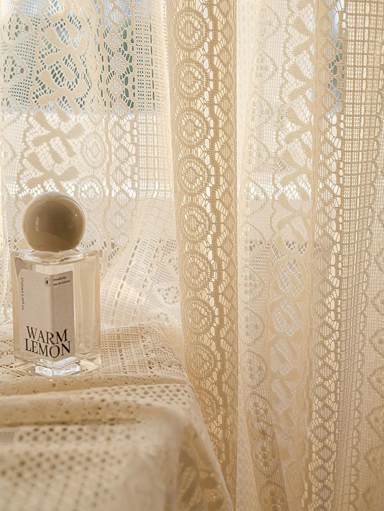 1PC Japanese Boho Style Voile Tulle,Beige Vintage Argyle Geometric Sheer Curtain,Rod Pocket,for the Living Room Decor - Slobuy