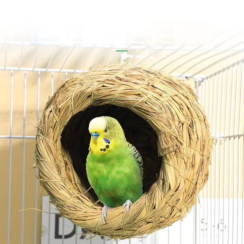 1pc Natural Handmade Straw Bird Nest Pigeon House Parrot Nest Warm Pet Bedroom Courtyard Small Animal Bird Cages - Slobuy