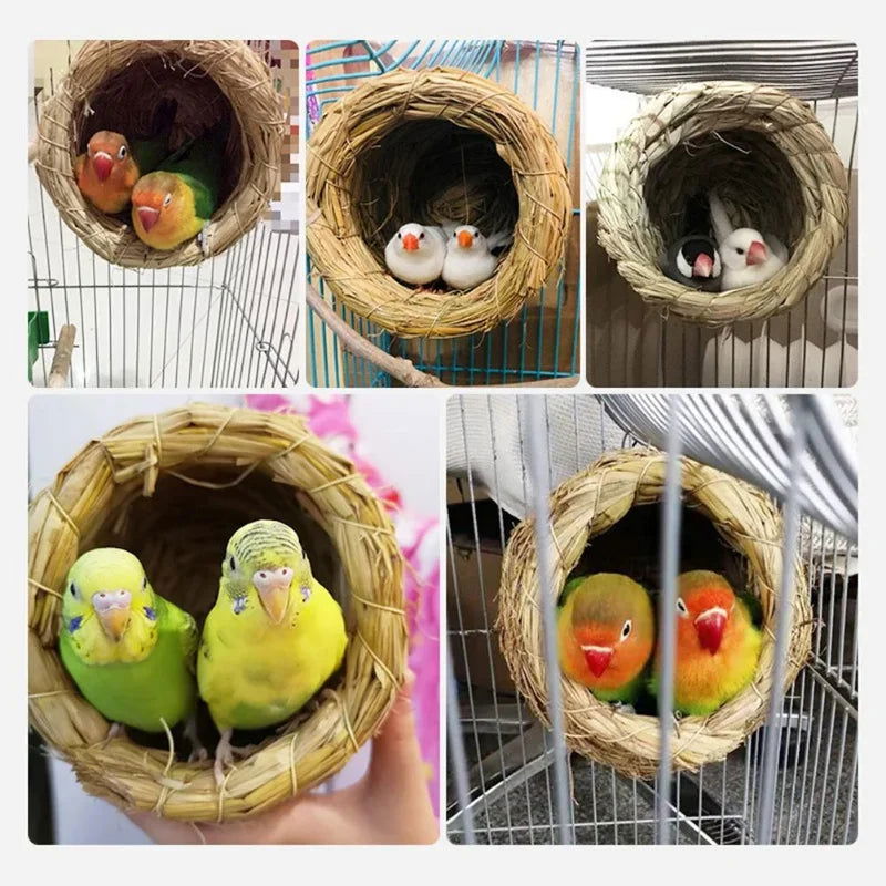 1pc Natural Handmade Straw Bird Nest Pigeon House Parrot Nest Warm Pet Bedroom Courtyard Small Animal Bird Cages - Slobuy