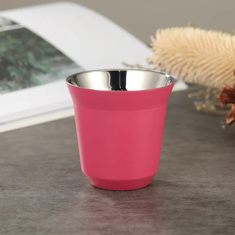 1pcs 80ml Mini Coffee Cups High Quality Stainless Steel Double Wall Heat-insulating Coffee Cups Portable Small Drink Cups - Slobuy