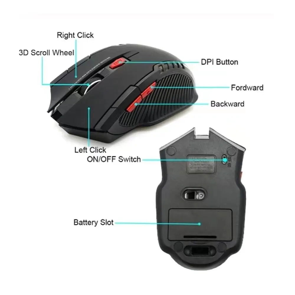 2.4GHz Wireless Mouse Optical Mice with USB Receiver Gamer 1600DPI 6 Buttons Mouse For Computer PC Laptop Accessories - Slobuy