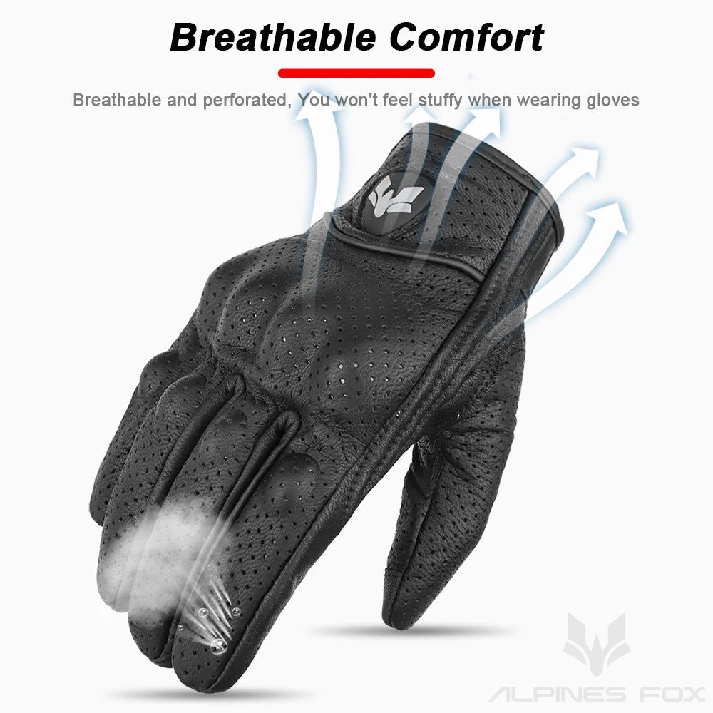 2023 Summer New Vintage Leather Motorcycle Gloves Men Black Wear-resistant Guantes Touchscreen Anti-slip Retro Motobiker Luvas - Slobuy