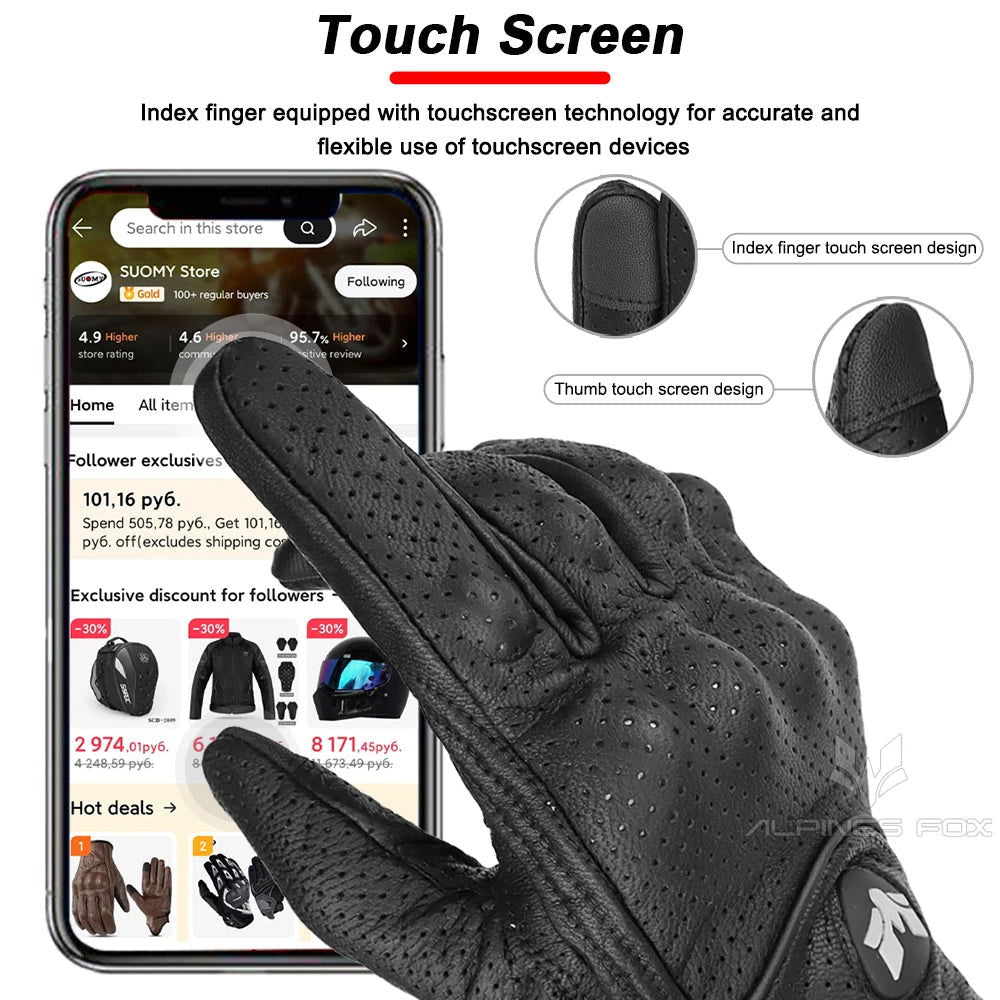 2023 Summer New Vintage Leather Motorcycle Gloves Men Black Wear-resistant Guantes Touchscreen Anti-slip Retro Motobiker Luvas - Slobuy