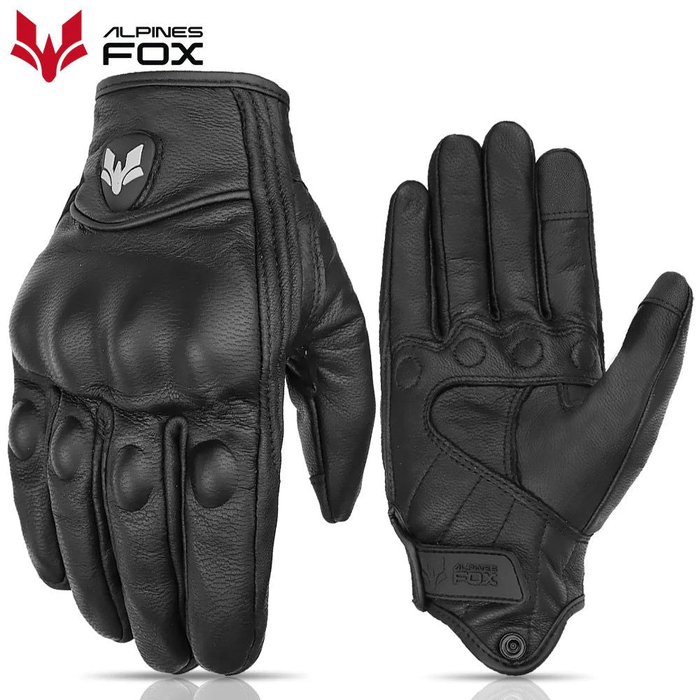 2023 Summer New Vintage Leather Motorcycle Gloves Men Black Wear-resistant Guantes Touchscreen Anti-slip Retro Motobiker Luvas - Slobuy