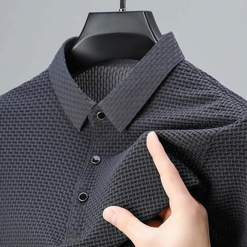 2024 Summer Men's Casual Polo Shirt Breathable Business Male Golf Social Short Sleeve Lapel Loose T-shirt Solid Color Cool Tops - Slobuy