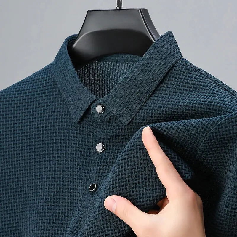 2024 Summer Men's Casual Polo Shirt Breathable Business Male Golf Social Short Sleeve Lapel Loose T-shirt Solid Color Cool Tops - Slobuy