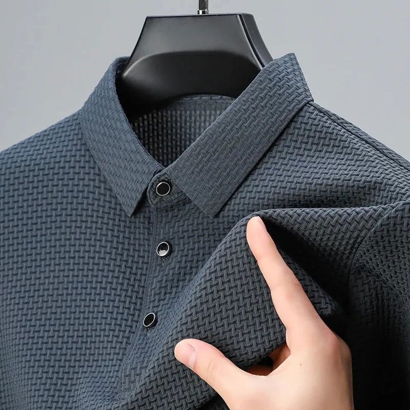 2024 Summer Men's Casual Polo Shirt Breathable Business Male Golf Social Short Sleeve Lapel Loose T-shirt Solid Color Cool Tops - Slobuy