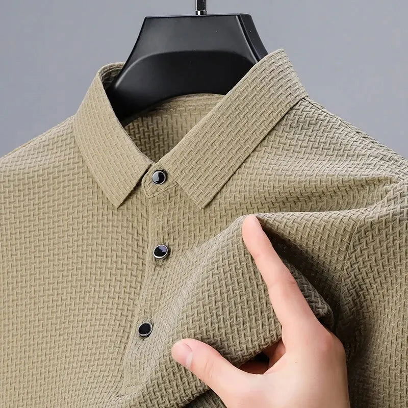 2024 Summer Men's Casual Polo Shirt Breathable Business Male Golf Social Short Sleeve Lapel Loose T-shirt Solid Color Cool Tops - Slobuy