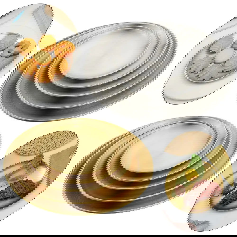 14/17/20/23/26CM Stainless Steel Bone Spitting Dish Gold Silver Shallow Tray Metal Dining Disc Round Plate Dessert Tableware - Slobuy