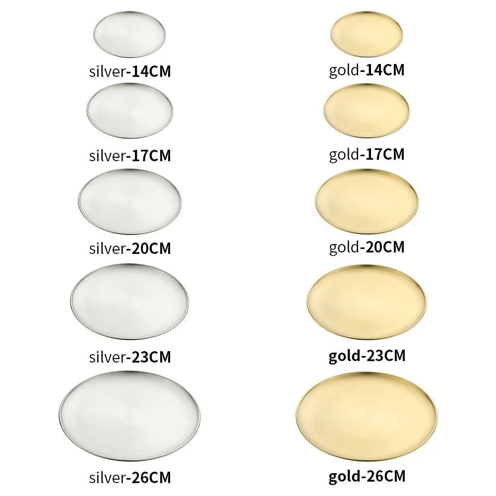 14/17/20/23/26CM Stainless Steel Bone Spitting Dish Gold Silver Shallow Tray Metal Dining Disc Round Plate Dessert Tableware - Slobuy