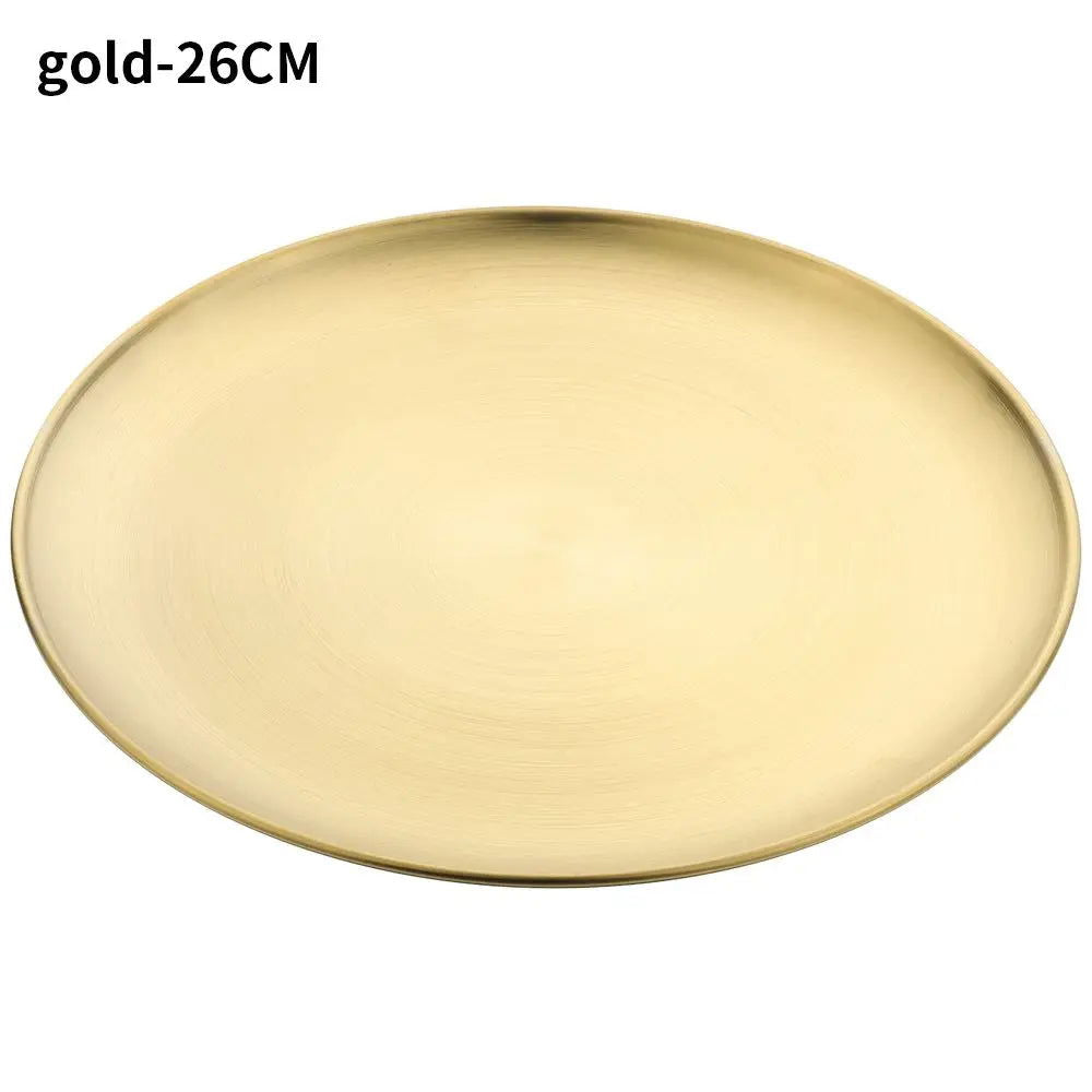 14/17/20/23/26CM Stainless Steel Bone Spitting Dish Gold Silver Shallow Tray Metal Dining Disc Round Plate Dessert Tableware - Slobuy