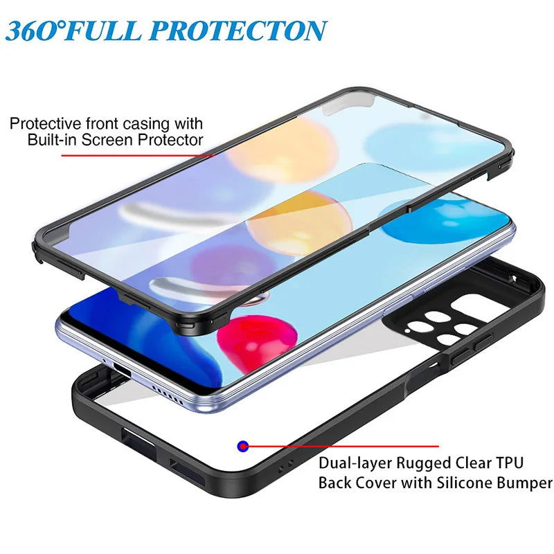 360 Full Body Screen Protector Transparent Case For Redmi Note 12 11 10 9 Pro 12s 11s 10s 9s 10A 10C 12C Shockproof Phone Cover - Slobuy