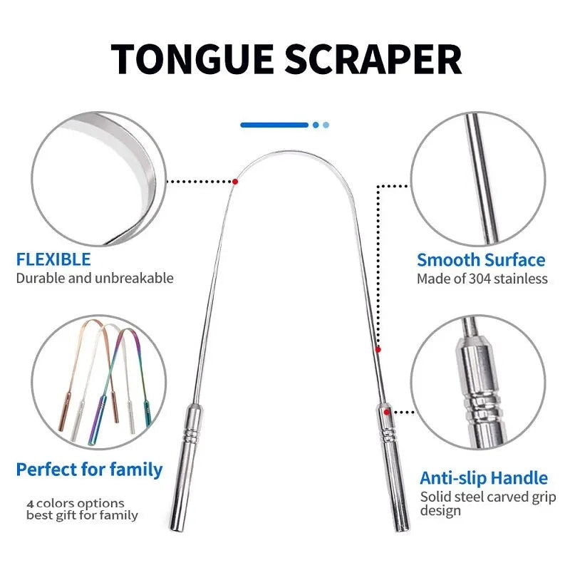 3 Colors Stainless Steel Tongue Scraper U-shaped Metal Fresh Breath Cleaning Coated Tongue Toothbrush Oral Hygiene Care Tools - Slobuy