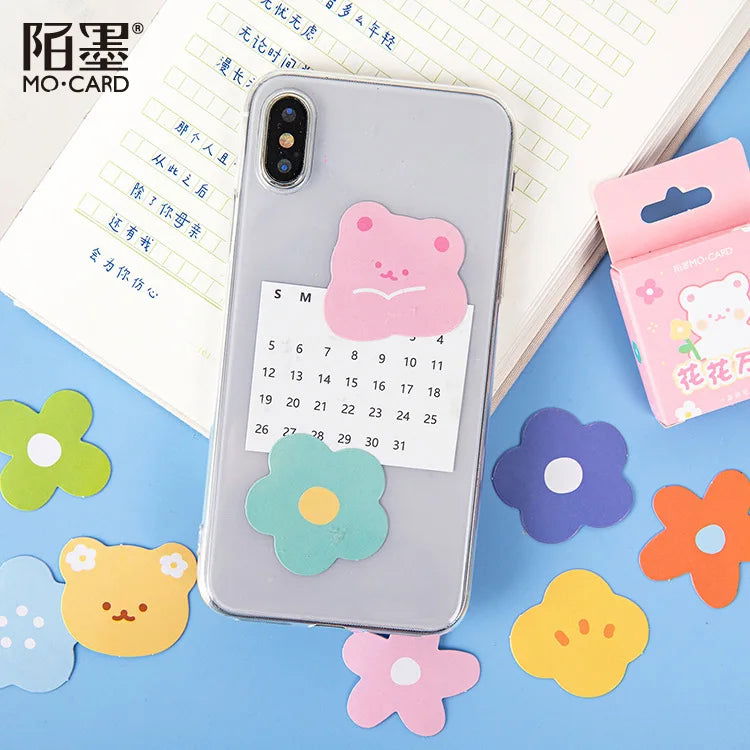 46 Pcs Diy Cute Kawaii Papers Little Bear Face Flower Stickers For Diary Decoration Scrapbooking School Office Stationary - Slobuy