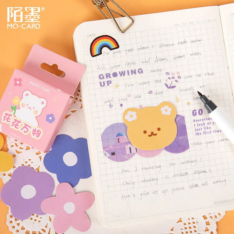 46 Pcs Diy Cute Kawaii Papers Little Bear Face Flower Stickers For Diary Decoration Scrapbooking School Office Stationary - Slobuy