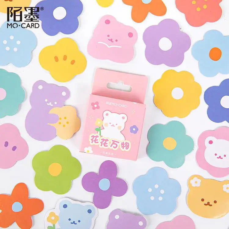 46 Pcs Diy Cute Kawaii Papers Little Bear Face Flower Stickers For Diary Decoration Scrapbooking School Office Stationary - Slobuy