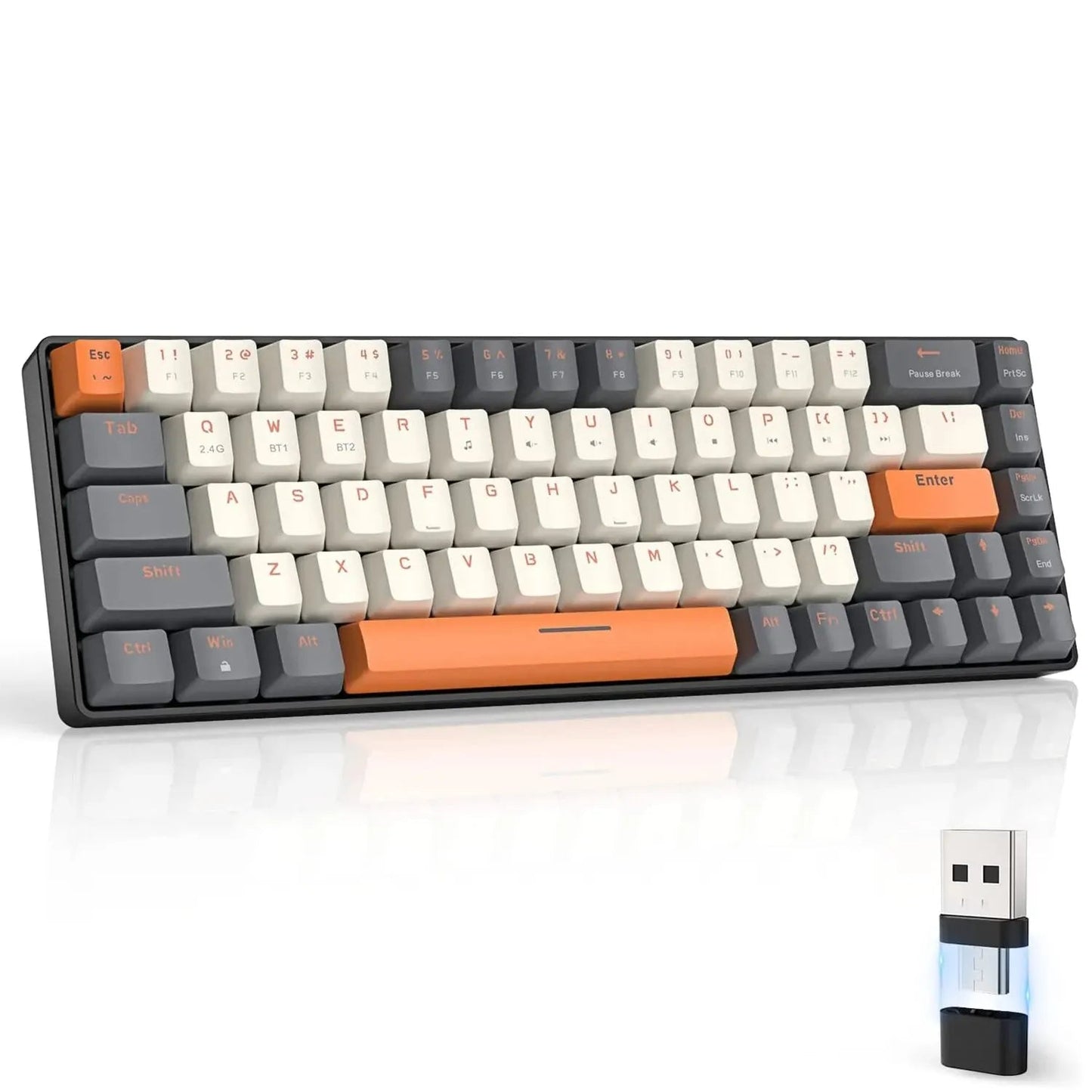 60% Wireless Mechanical Keyboard Bluetooth Dual Mode Hot-Swappable Mini 68-Key Red Switch for PC PS4 Xbox iPhone iPad - Slobuy