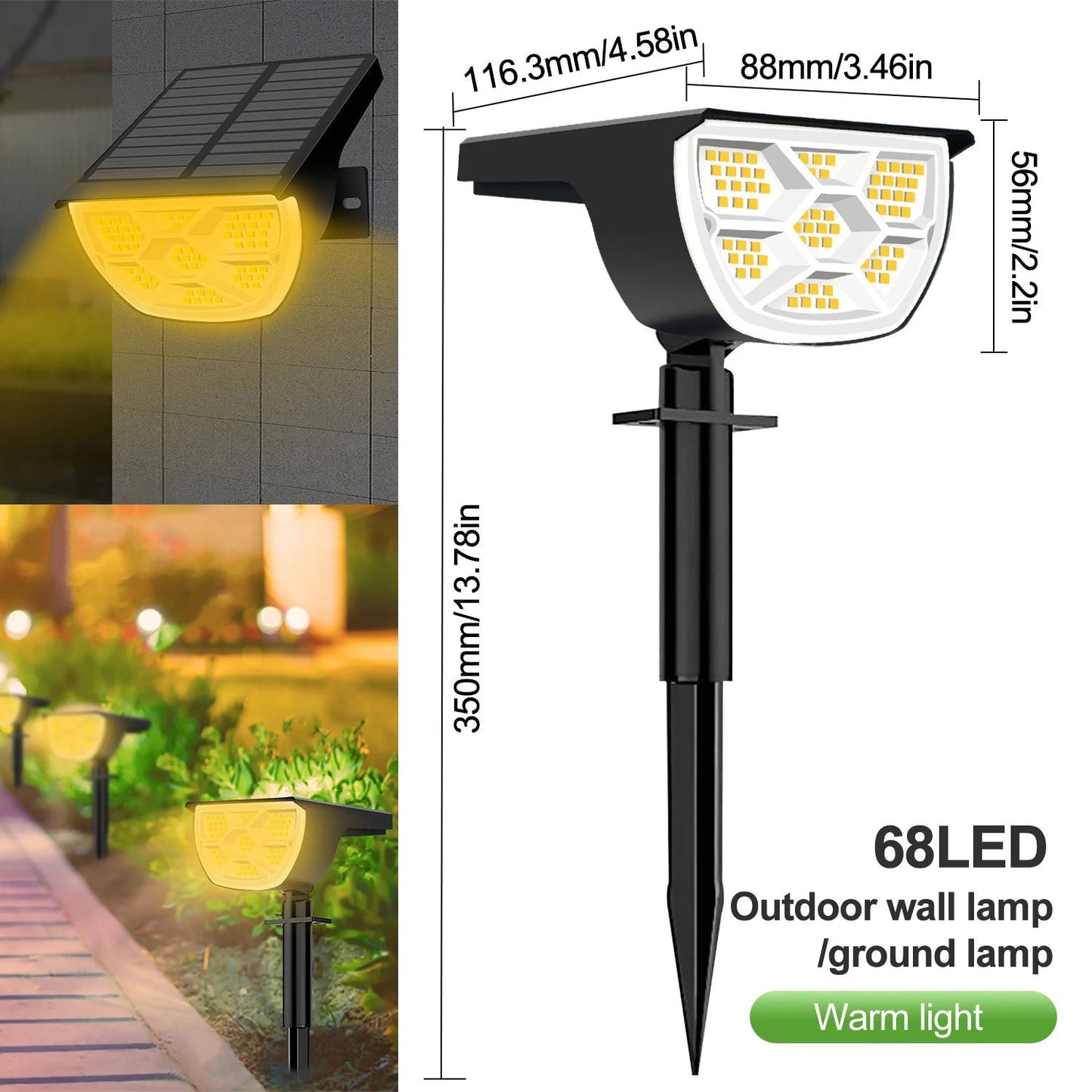 72/68 LED Solar Landscape Lights Outdoor IP65 Waterproof Solar Light with 3 Modes Solar Garden Spotlight for Yard Lawn Walkway - Slobuy