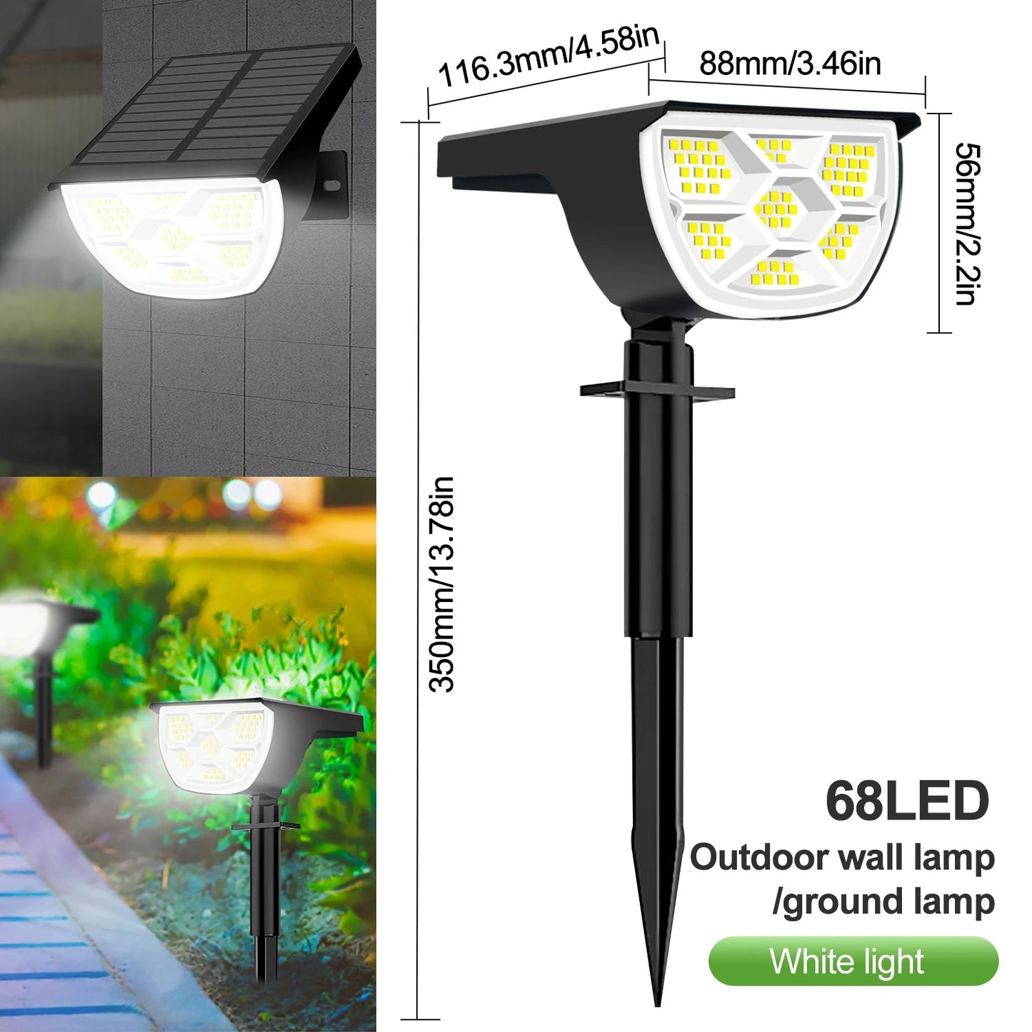 72/68 LED Solar Landscape Lights Outdoor IP65 Waterproof Solar Light with 3 Modes Solar Garden Spotlight for Yard Lawn Walkway - Slobuy