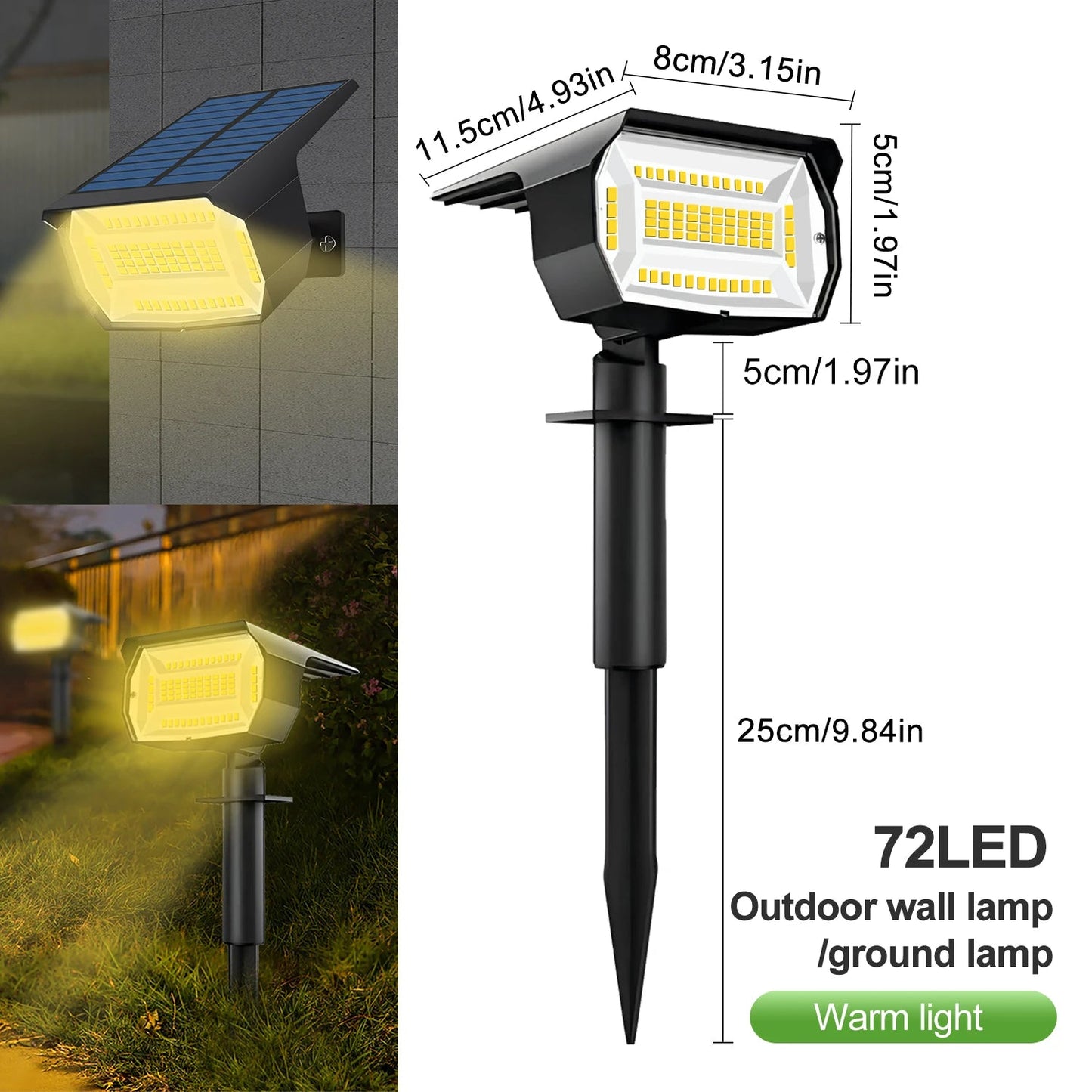 72/68 LED Solar Landscape Lights Outdoor IP65 Waterproof Solar Light with 3 Modes Solar Garden Spotlight for Yard Lawn Walkway - Slobuy