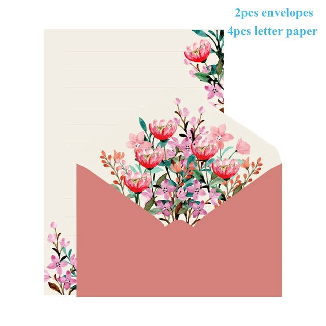6pcs Letter Paper Set Flower Envelope Kawaii Stationery Wedding Greeting Card Envelope Invitation Envelope Set Party Supplies - Slobuy
