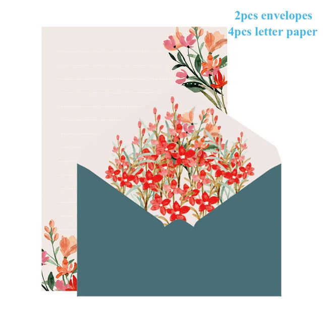 6pcs Letter Paper Set Flower Envelope Kawaii Stationery Wedding Greeting Card Envelope Invitation Envelope Set Party Supplies - Slobuy