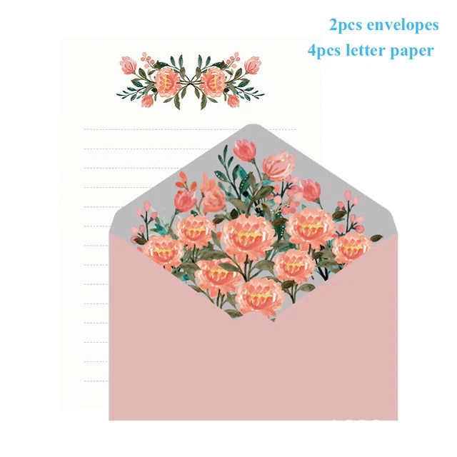 6pcs Letter Paper Set Flower Envelope Kawaii Stationery Wedding Greeting Card Envelope Invitation Envelope Set Party Supplies - Slobuy