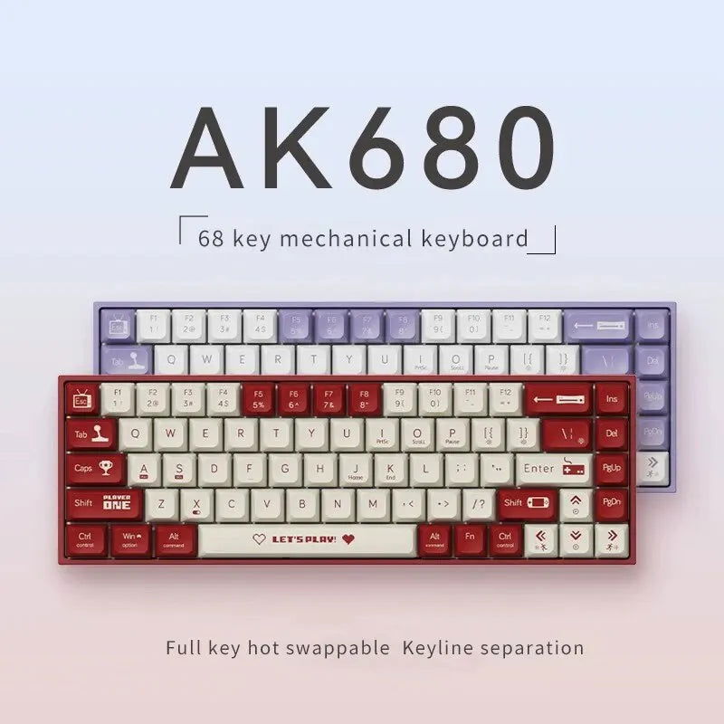 AJAZZ AK680 Mechanical Keyboard Gaming Wired Compact Laptop Tea Or Red Shaft 68 Keys - Slobuy