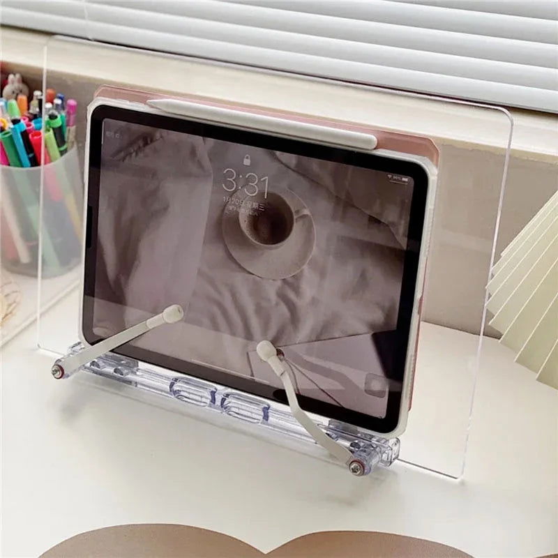 Adjustable Transparent Acrylic Tablet Stand Reading Book Holder 180 Degree Flat Bracket Support For MacBook iPad Desktop Holder - Slobuy