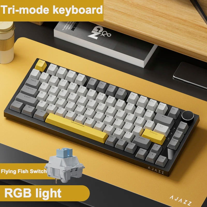 Ajazz Ak820 RGB Tri-Mode Gaming Mechanical Keyboard 82 Key Bluetooth 2.4GHz Wireless Gamer Keyboard Custom Gasket for Pc Laptop - Slobuy