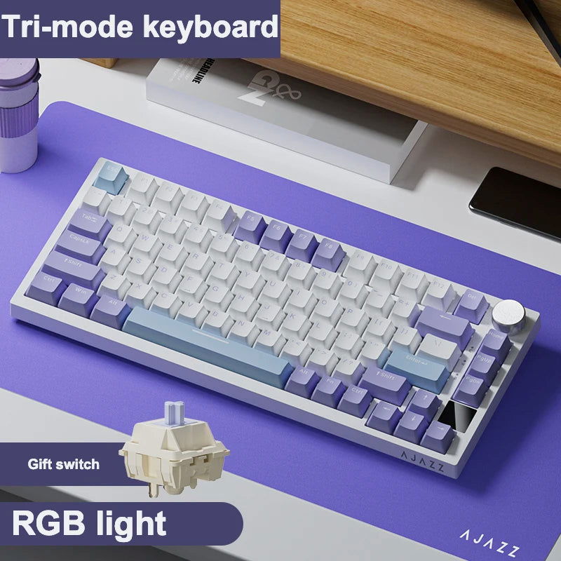 Ajazz Ak820 RGB Tri-Mode Gaming Mechanical Keyboard 82 Key Bluetooth 2.4GHz Wireless Gamer Keyboard Custom Gasket for Pc Laptop - Slobuy