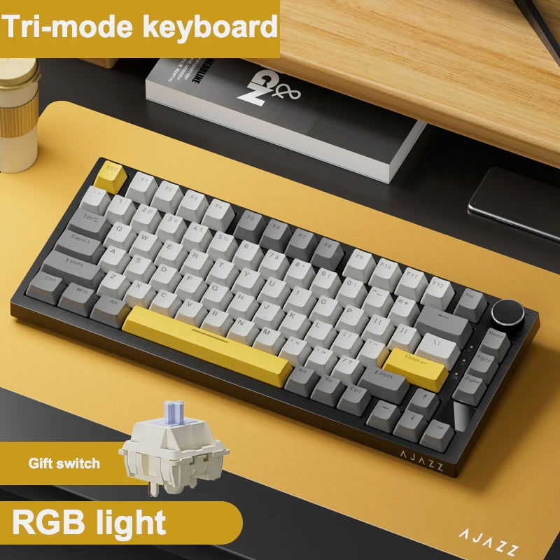 Ajazz Ak820 RGB Tri-Mode Gaming Mechanical Keyboard 82 Key Bluetooth 2.4GHz Wireless Gamer Keyboard Custom Gasket for Pc Laptop - Slobuy