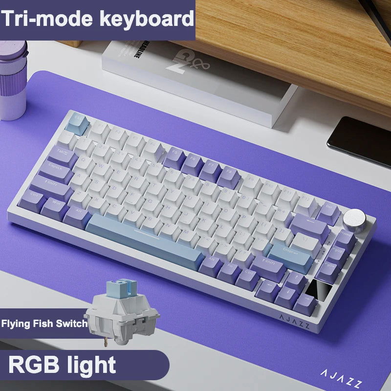 Ajazz Ak820 RGB Tri-Mode Gaming Mechanical Keyboard 82 Key Bluetooth 2.4GHz Wireless Gamer Keyboard Custom Gasket for Pc Laptop - Slobuy