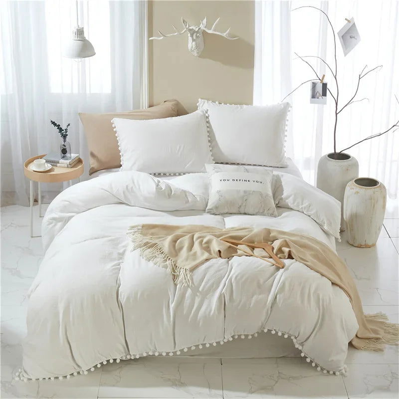 American Size Furball Tassel Duvet Cover Set Luxury King Queen Size Bedding Set Twin Full Quilt Covers Juego De Ropa De Cama - Slobuy