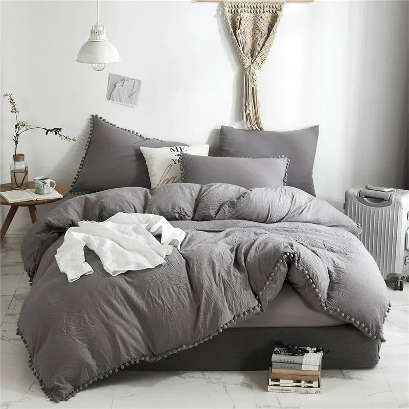 American Size Furball Tassel Duvet Cover Set Luxury King Queen Size Bedding Set Twin Full Quilt Covers Juego De Ropa De Cama - Slobuy
