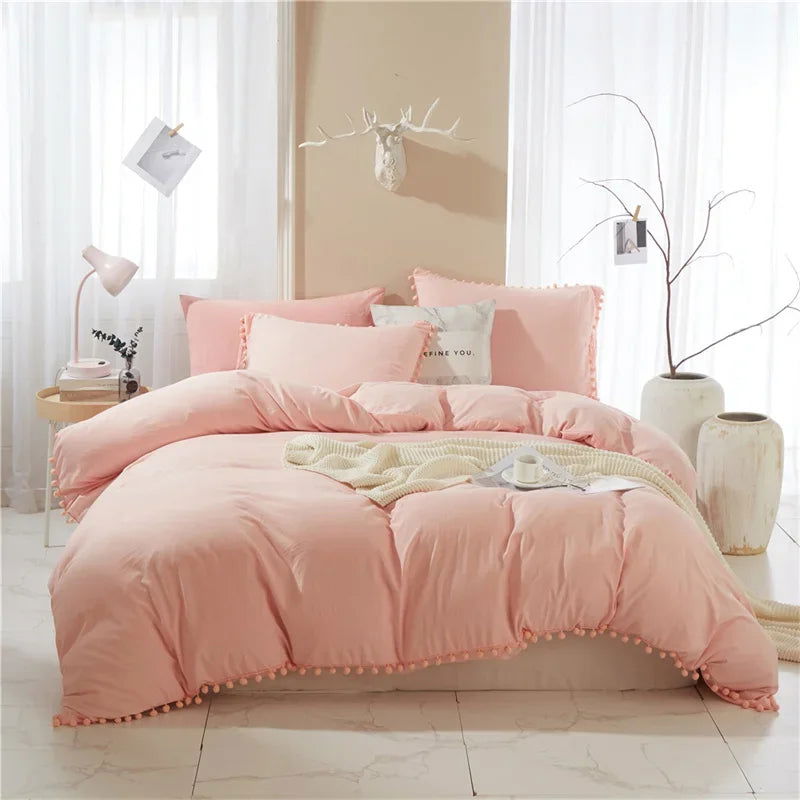 American Size Furball Tassel Duvet Cover Set Luxury King Queen Size Bedding Set Twin Full Quilt Covers Juego De Ropa De Cama - Slobuy