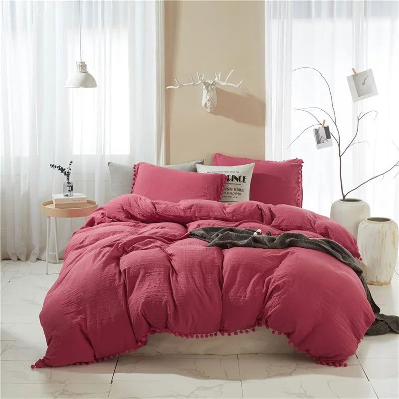American Size Furball Tassel Duvet Cover Set Luxury King Queen Size Bedding Set Twin Full Quilt Covers Juego De Ropa De Cama - Slobuy