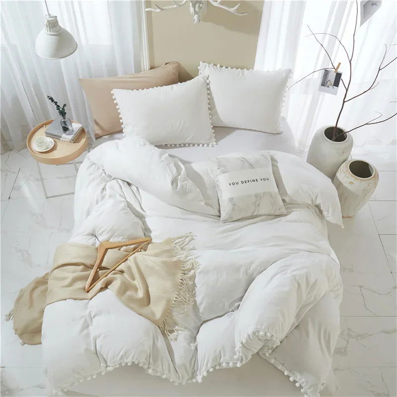 American Size Furball Tassel Duvet Cover Set Luxury King Queen Size Bedding Set Twin Full Quilt Covers Juego De Ropa De Cama - Slobuy