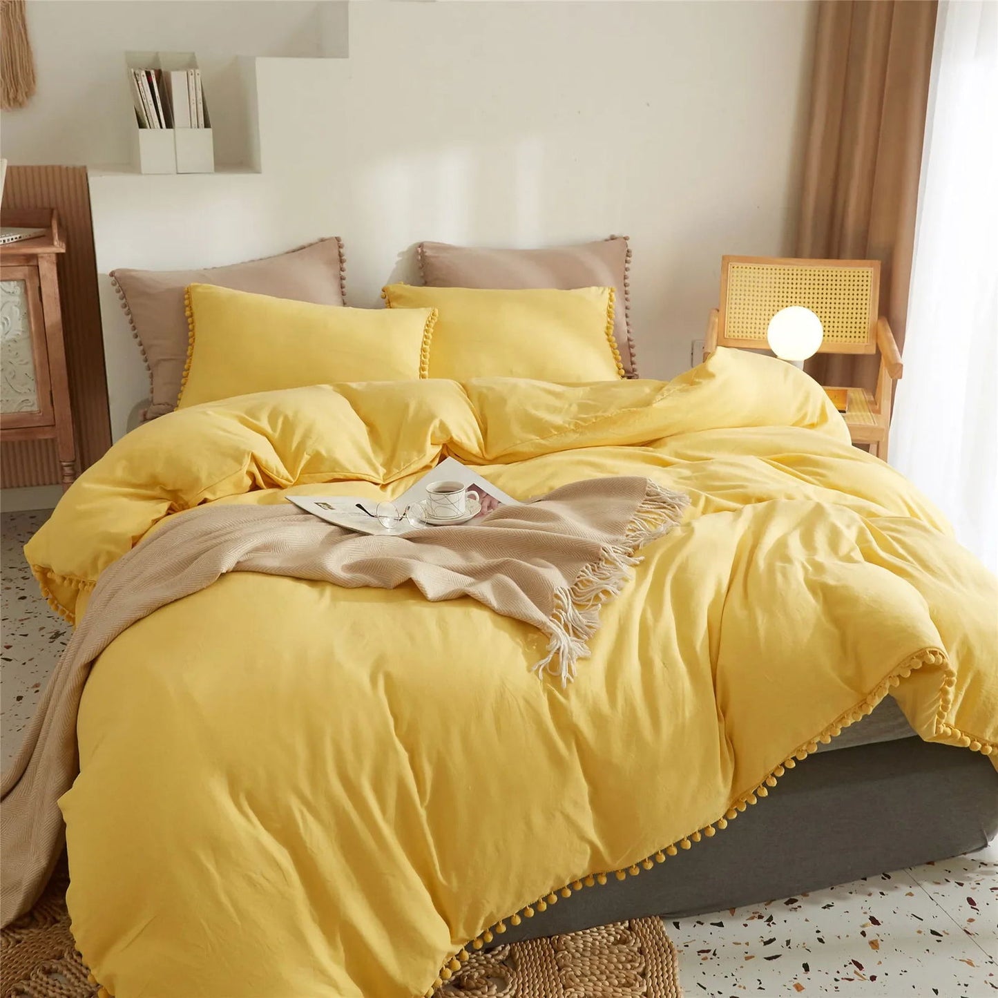 American Size Furball Tassel Duvet Cover Set Luxury King Queen Size Bedding Set Twin Full Quilt Covers Juego De Ropa De Cama - Slobuy