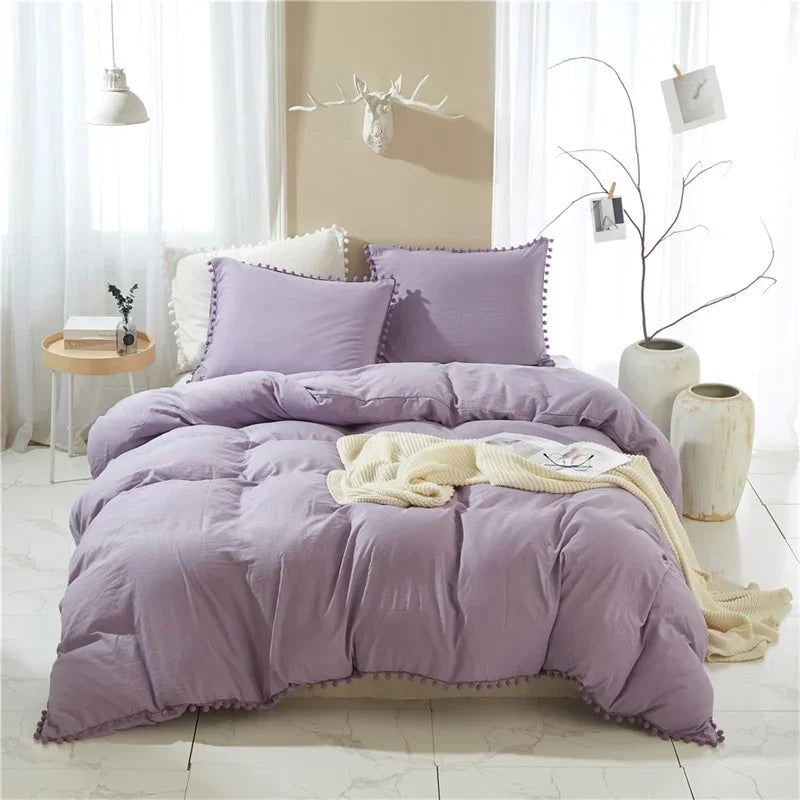 American Size Furball Tassel Duvet Cover Set Luxury King Queen Size Bedding Set Twin Full Quilt Covers Juego De Ropa De Cama - Slobuy