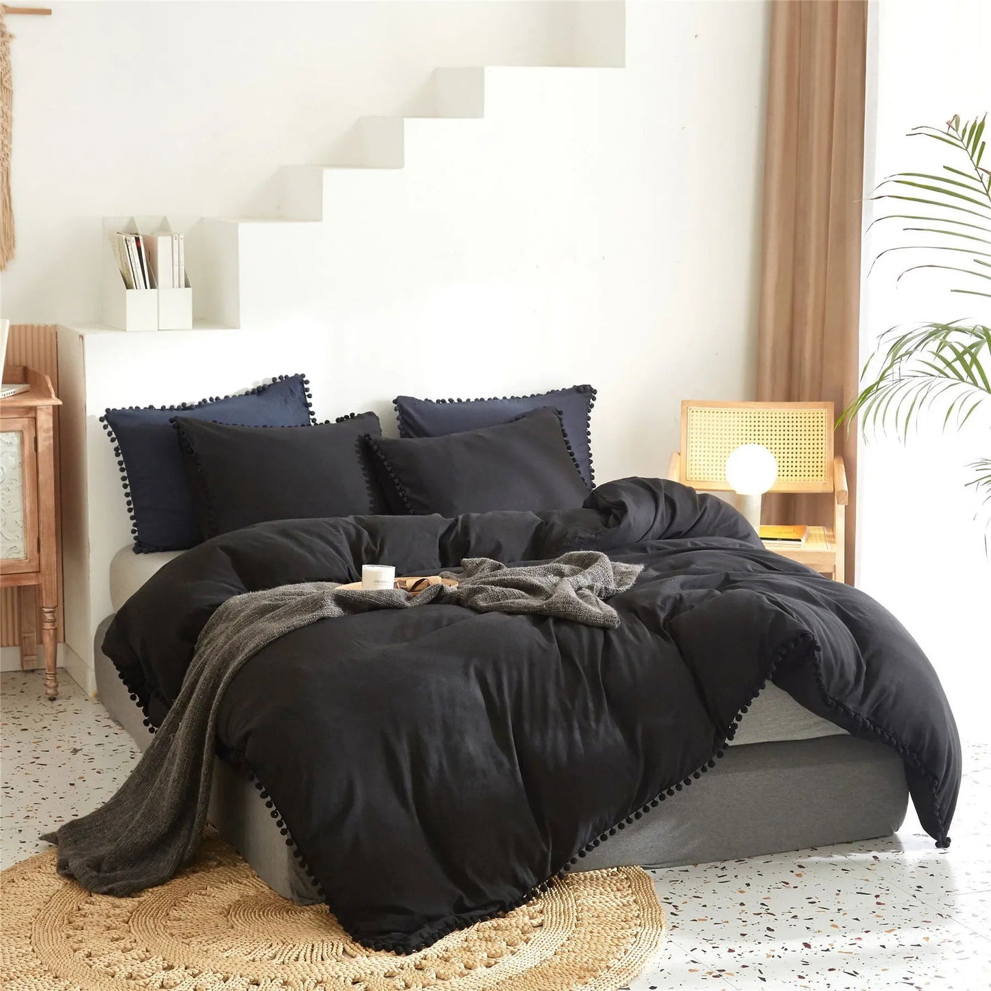 American Size Furball Tassel Duvet Cover Set Luxury King Queen Size Bedding Set Twin Full Quilt Covers Juego De Ropa De Cama - Slobuy