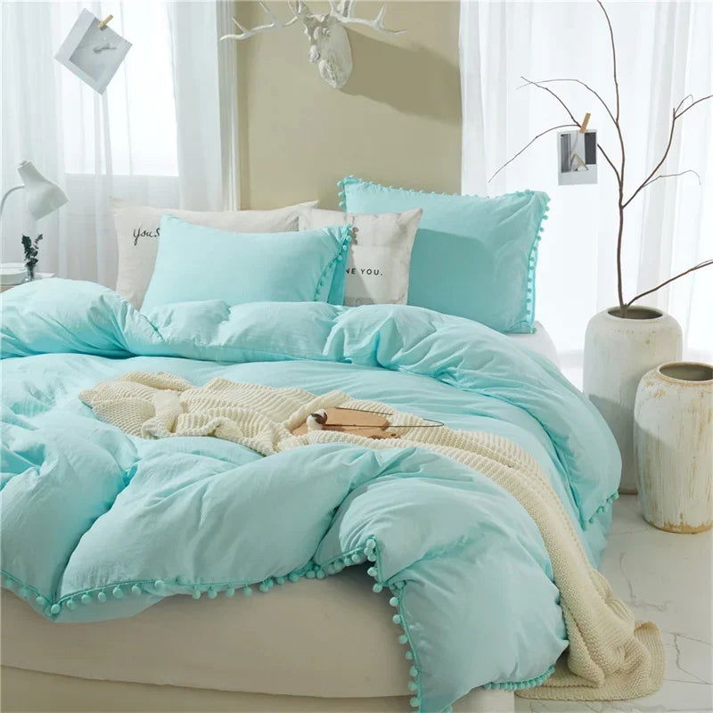 American Size Furball Tassel Duvet Cover Set Luxury King Queen Size Bedding Set Twin Full Quilt Covers Juego De Ropa De Cama - Slobuy