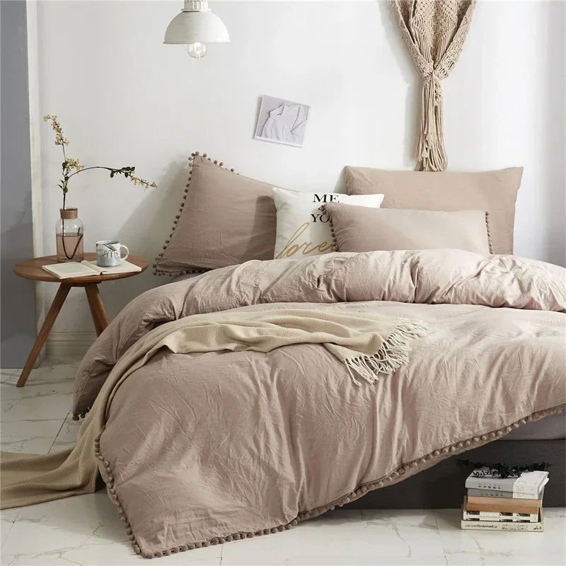 American Size Furball Tassel Duvet Cover Set Luxury King Queen Size Bedding Set Twin Full Quilt Covers Juego De Ropa De Cama - Slobuy