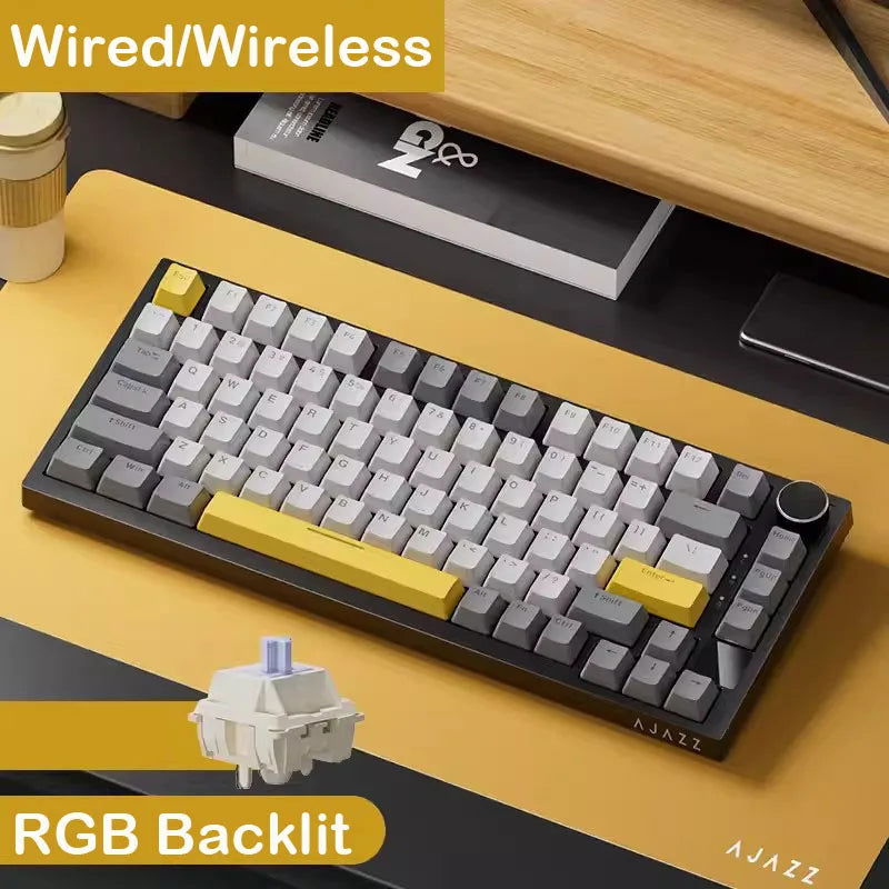 AJAZZ AK820/AK820Proo Mechanical Keyboard TFT Screen Multifunctional Knob Gaming Keyboard Wired/2.4GHz/BT Connect PC Keyboard - Slobuy